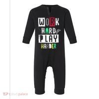 Video Games Work Hard Play Harder Gamer Infant Fleece One Piece thumb 0