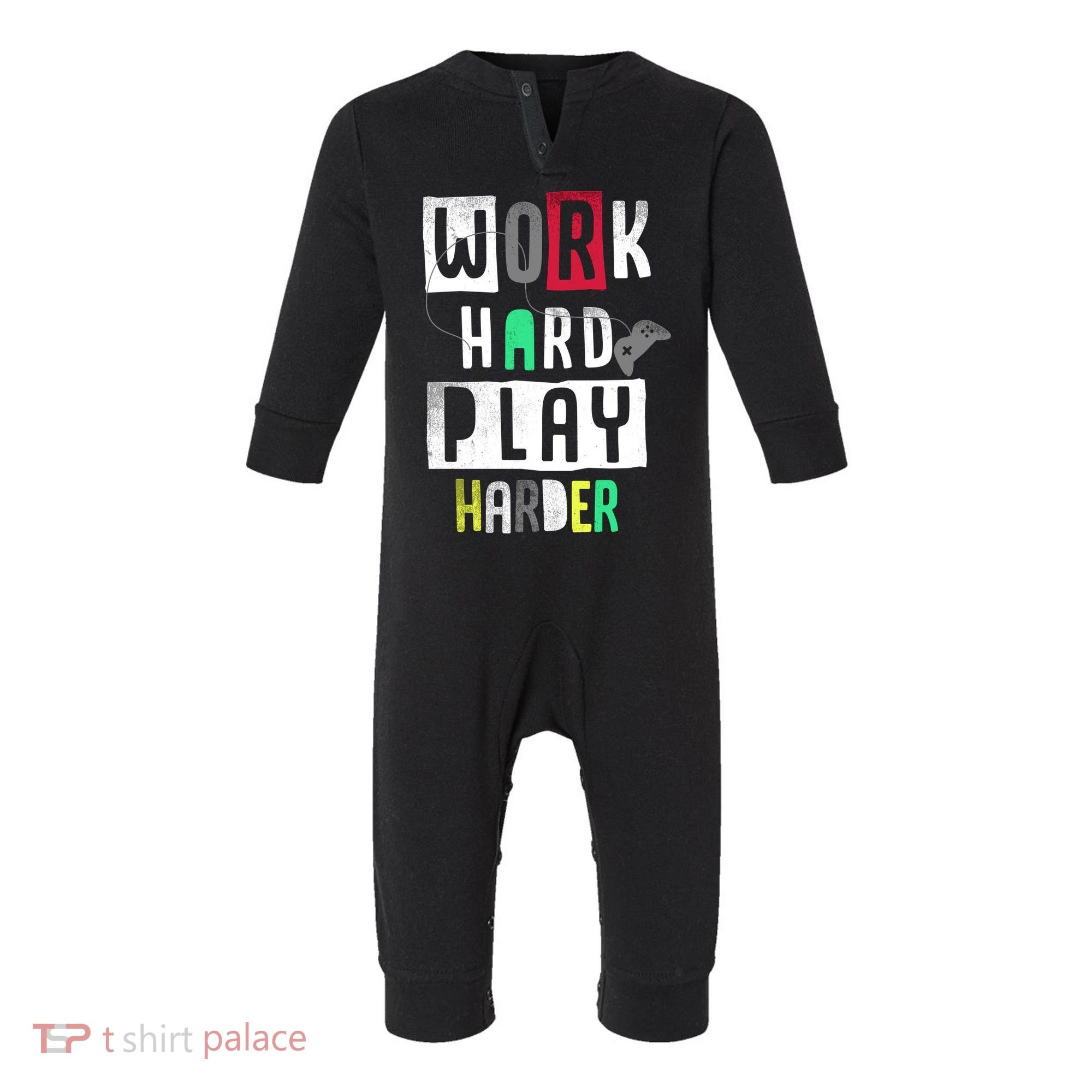Video Games Work Hard Play Harder Gamer Infant Fleece One Piece