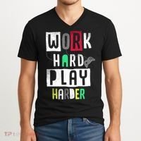 Video Games Work Hard Play Harder Gamer V-Neck T-Shirt thumb 2