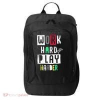 Video Games Work Hard Play Harder Gamer City Backpack thumb 0