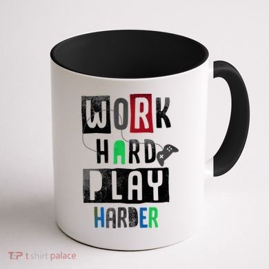Video Games Work Hard Play Harder Gamer Coffee Mug back