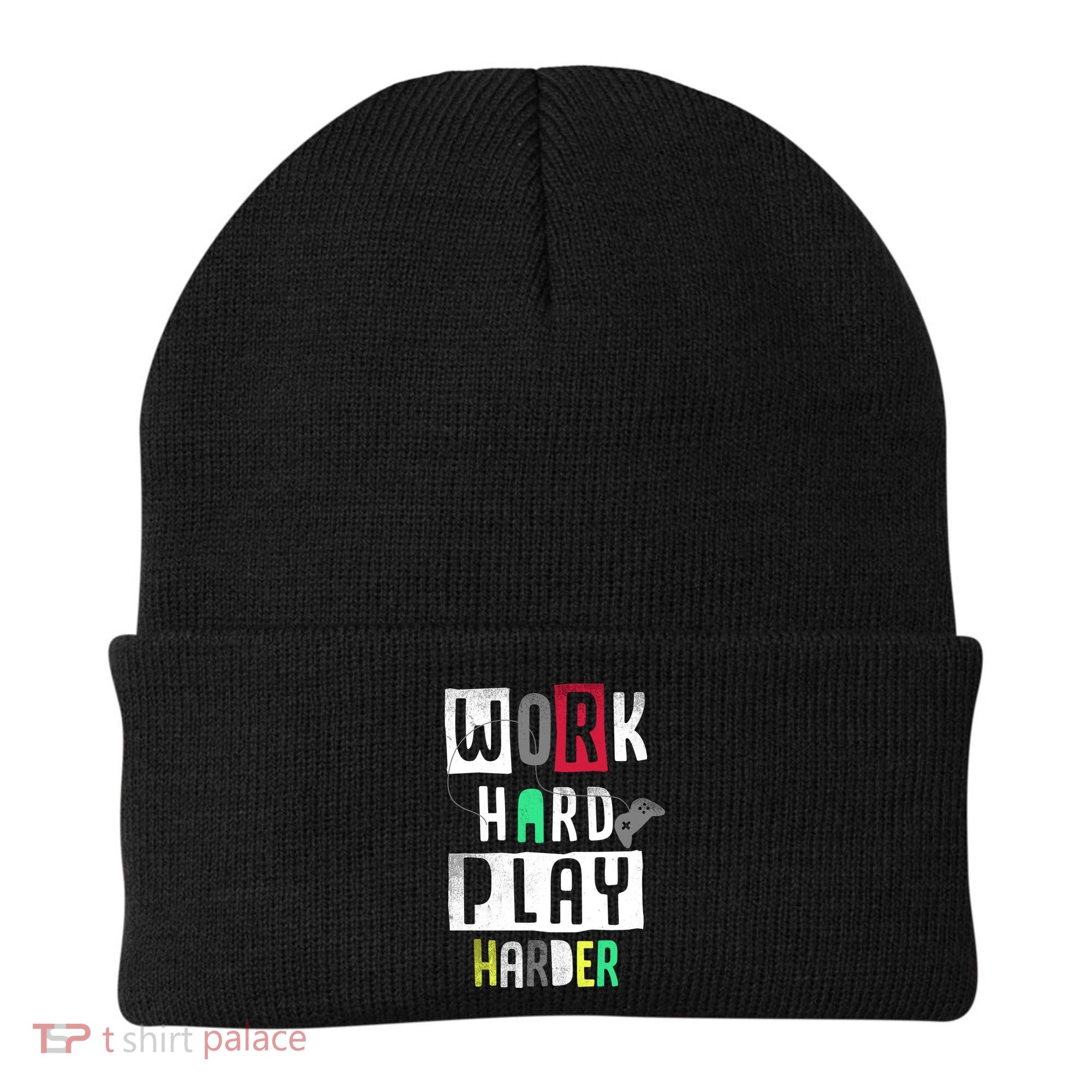 Video Games Work Hard Play Harder Gamer Beanie