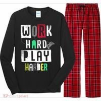 Video Games Work Hard Play Harder Gamer Long Sleeve Pajama Set thumb 0