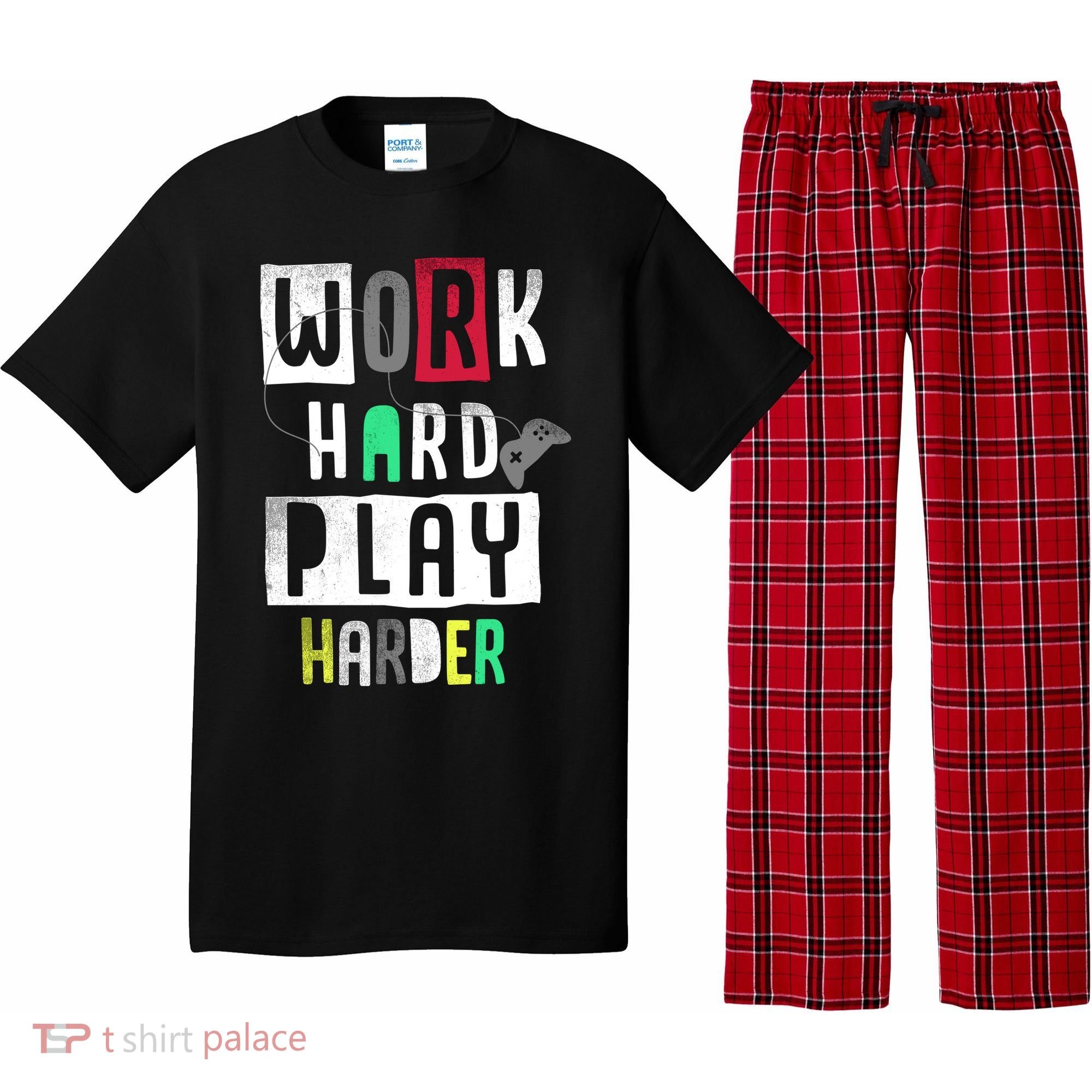 Video Games Work Hard Play Harder Gamer Pajama Set