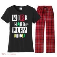 Video Games Work Hard Play Harder Gamer Women's Flannel Pajama Set thumb 0
