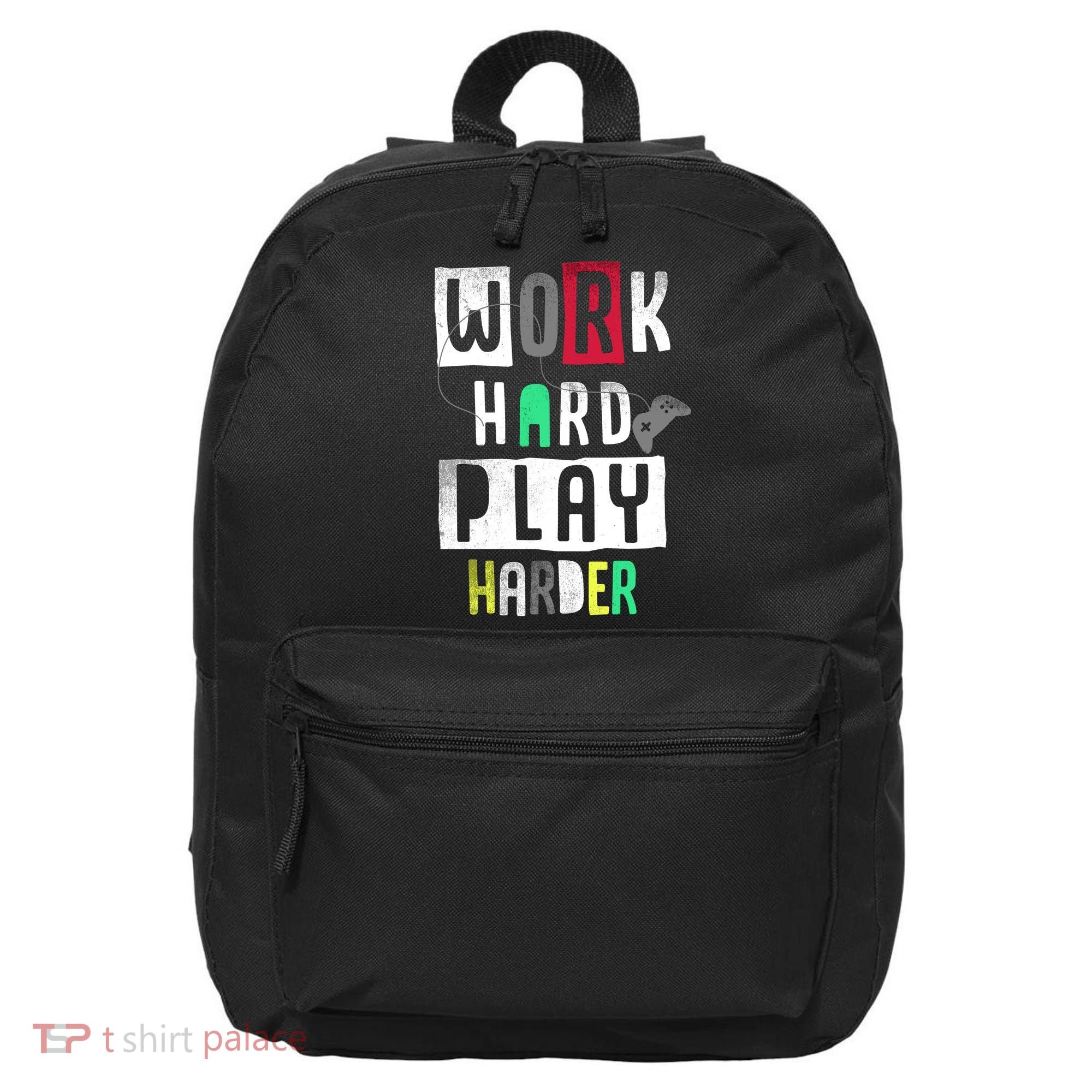 Video Games Work Hard Play Harder Gamer 16 in Basic Backpack