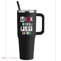 Video Games Work Hard Play Harder Gamer 40oz Vacuum Insulated Stainless Steel Travel Tumbler thumb 0
