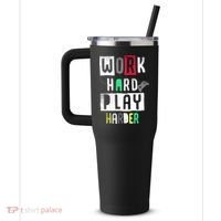 Video Games Work Hard Play Harder Gamer 40oz Vacuum Insulated Stainless Steel Travel Tumbler thumb 2