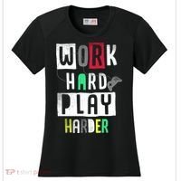 Video Games Work Hard Play Harder Gamer Women's Cooling Performance Crew T-Shirt thumb 0