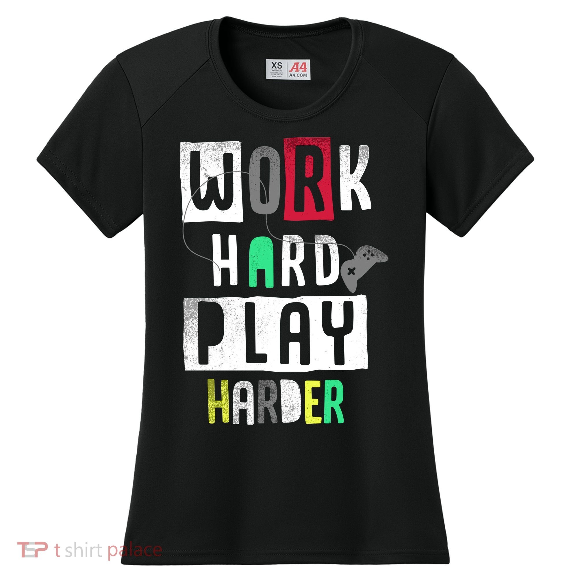 Video Games Work Hard Play Harder Gamer Women's Cooling Performance Crew T-Shirt