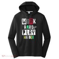 Video Games Work Hard Play Harder Gamer Performance Fleece Hoodie thumb 0