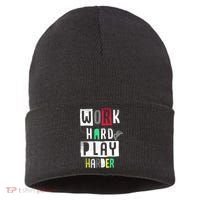 Video Games Work Hard Play Harder Gamer Sustainable Knit Beanie thumb 0