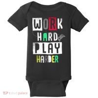Video Games Work Hard Play Harder Gamer Baby Bodysuit thumb 0