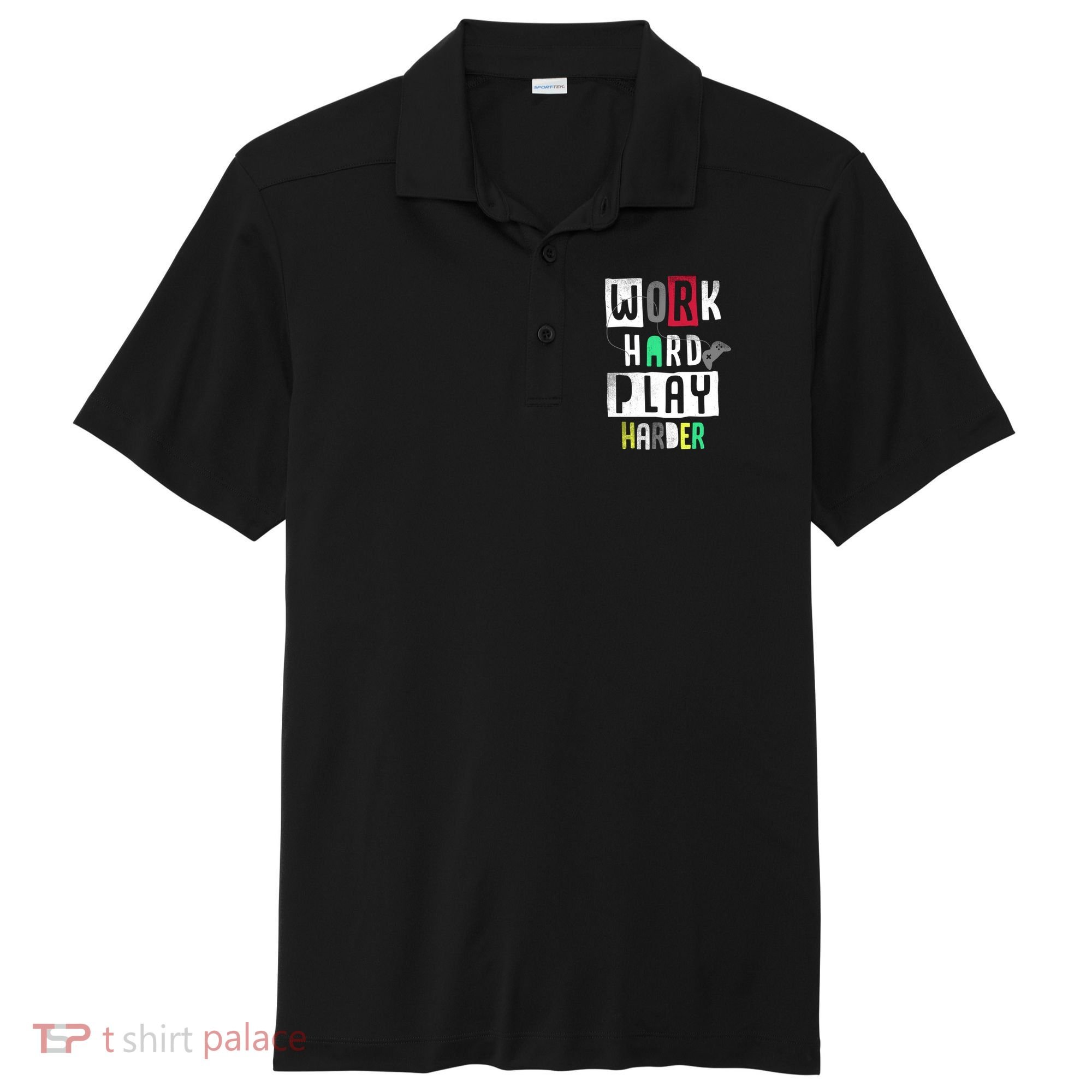Video Games Work Hard Play Harder Gamer Sport-Tek Posi-UV Pro Polo