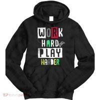 Video Games Work Hard Play Harder Gamer Tie Dye Hoodie thumb 0