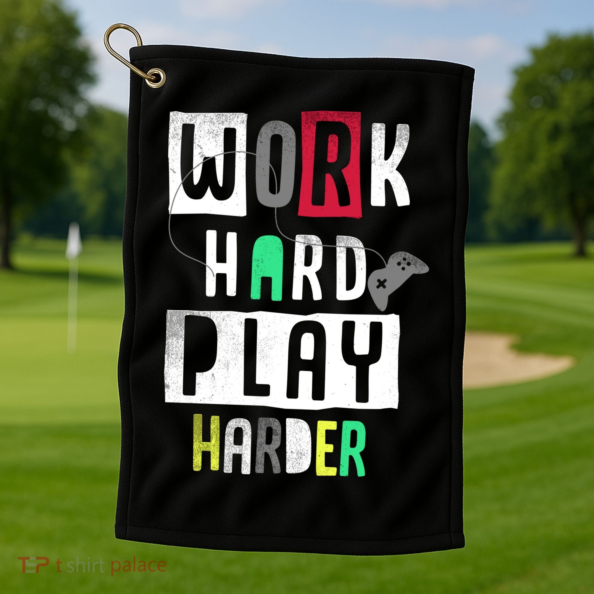 Video Games Work Hard Play Harder Gamer Golf Towel