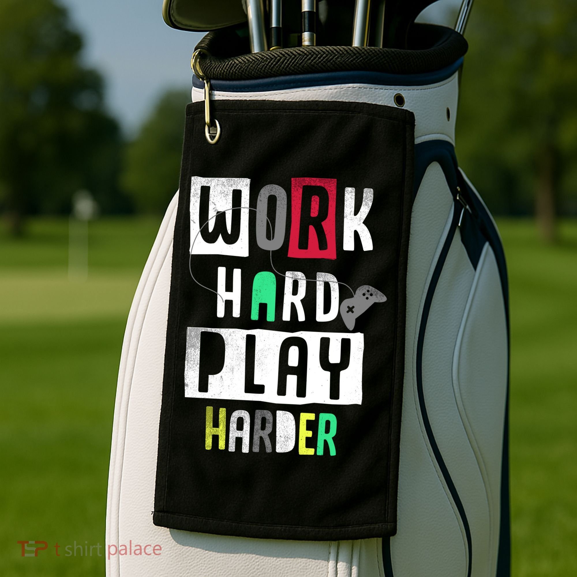 Video Games Work Hard Play Harder Gamer Golf Towel