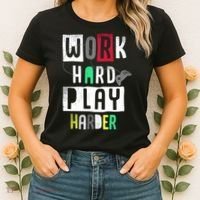 Video Games Work Hard Play Harder Gamer Women's T-Shirt thumb 2