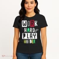 Video Games Work Hard Play Harder Gamer Women's T-Shirt thumb 4