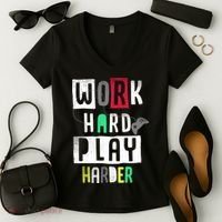 Video Games Work Hard Play Harder Gamer Women's V-Neck T-Shirt thumb 2
