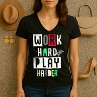 Video Games Work Hard Play Harder Gamer Women's V-Neck T-Shirt thumb 3