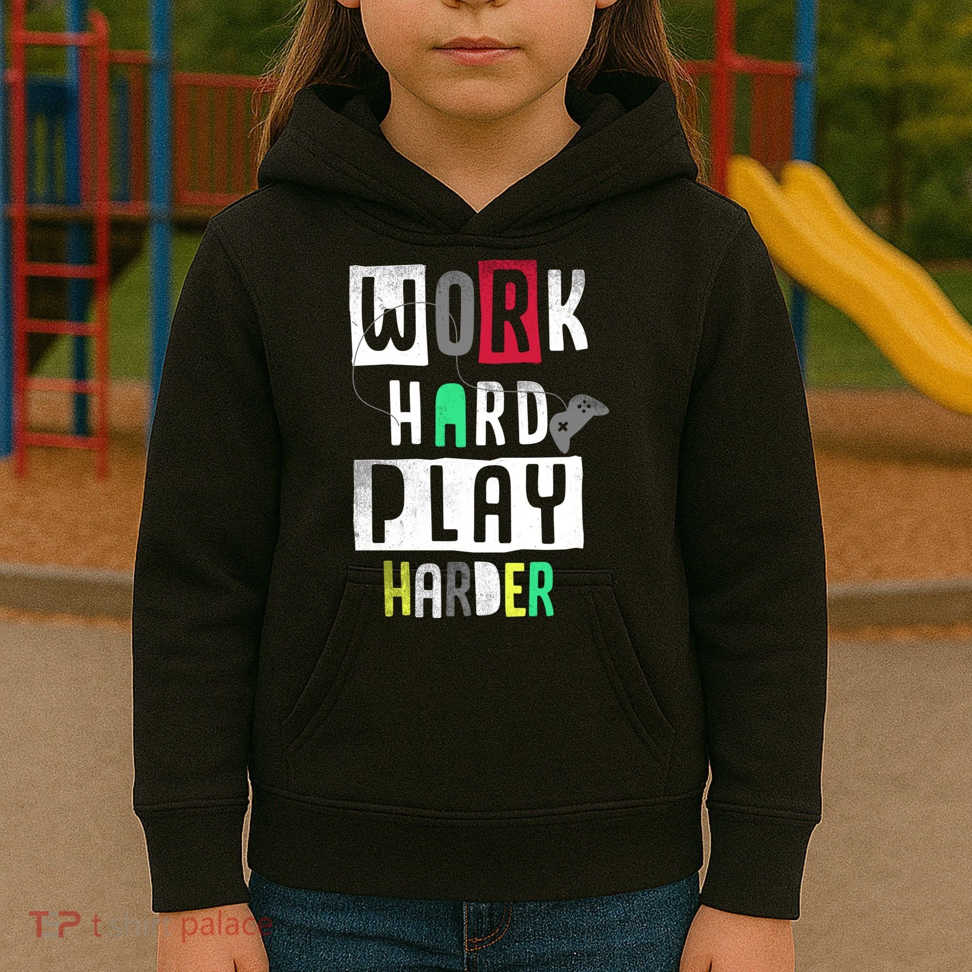 Video Games Work Hard Play Harder Gamer Kids Hoodie