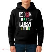 Video Games Work Hard Play Harder Gamer Kids Hoodie thumb 4