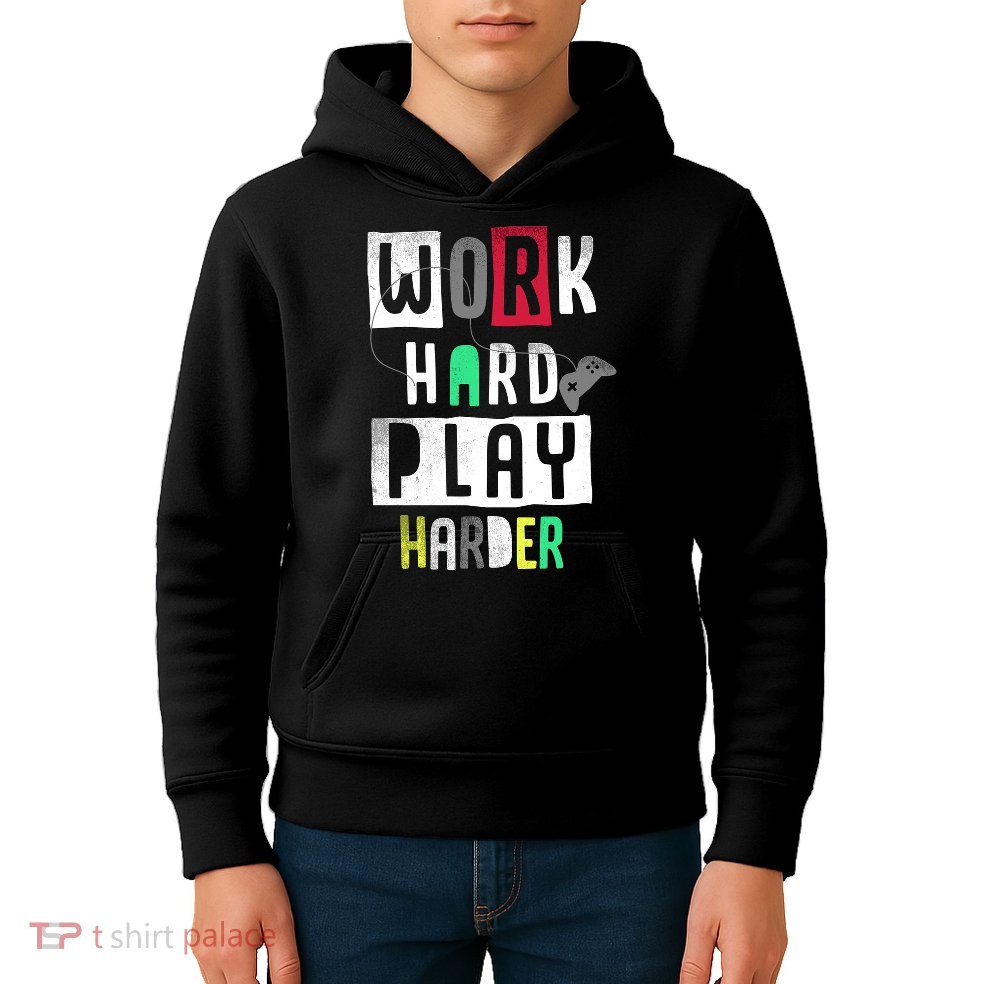 Video Games Work Hard Play Harder Gamer Kids Hoodie