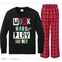 Video Games Work Hard Play Harder Gamer Kids Long Sleeve Plaid Pajama Set thumb 0