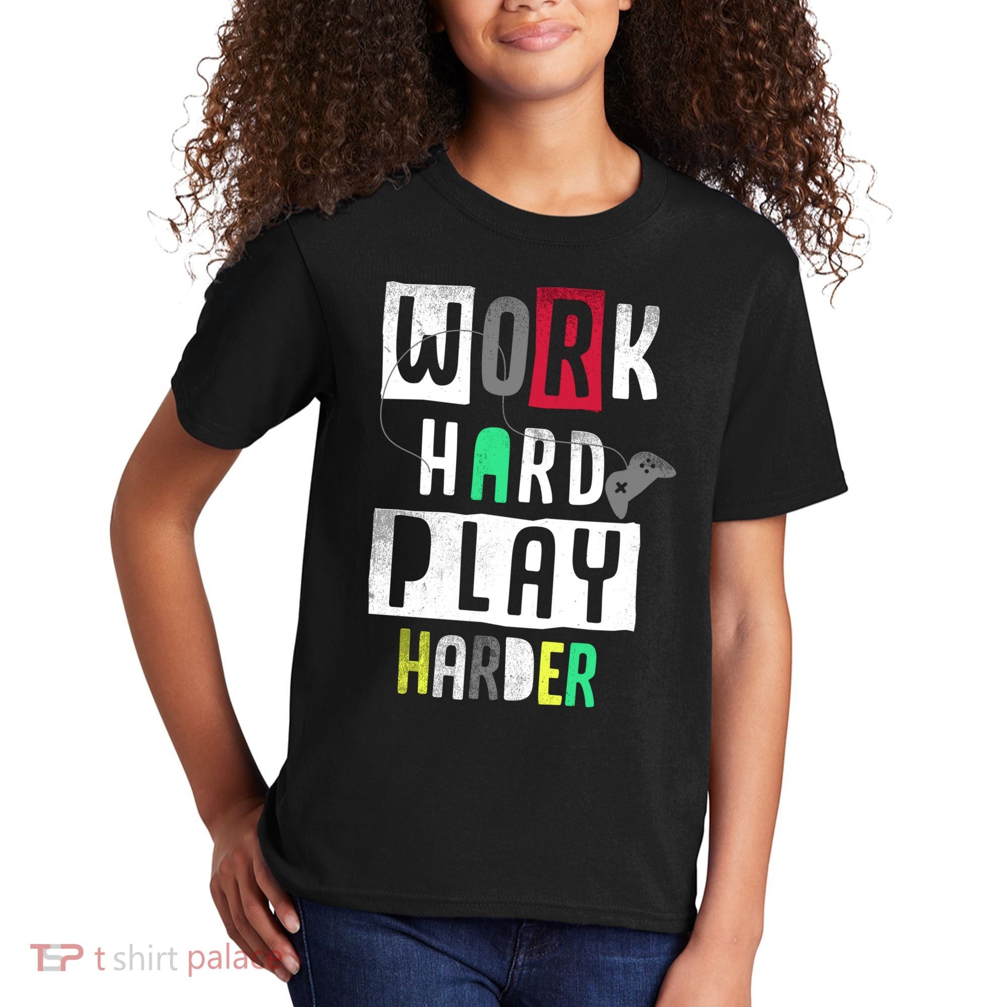 Video Games Work Hard Play Harder Gamer Kids T-Shirt