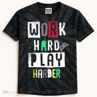 Video Games Work Hard Play Harder Gamer Kids Tie-Dye T-Shirt thumb 0