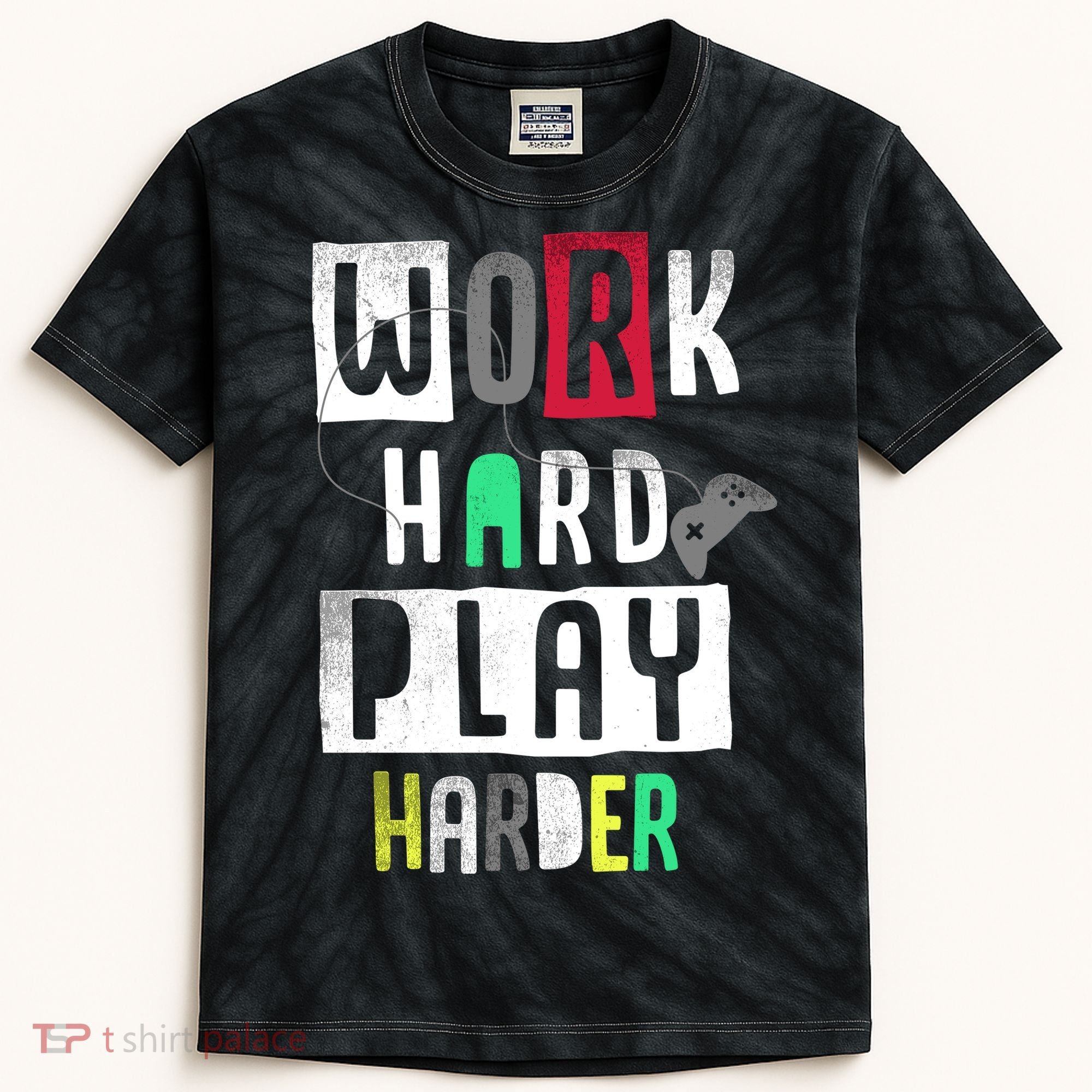 Video Games Work Hard Play Harder Gamer Kids Tie-Dye T-Shirt