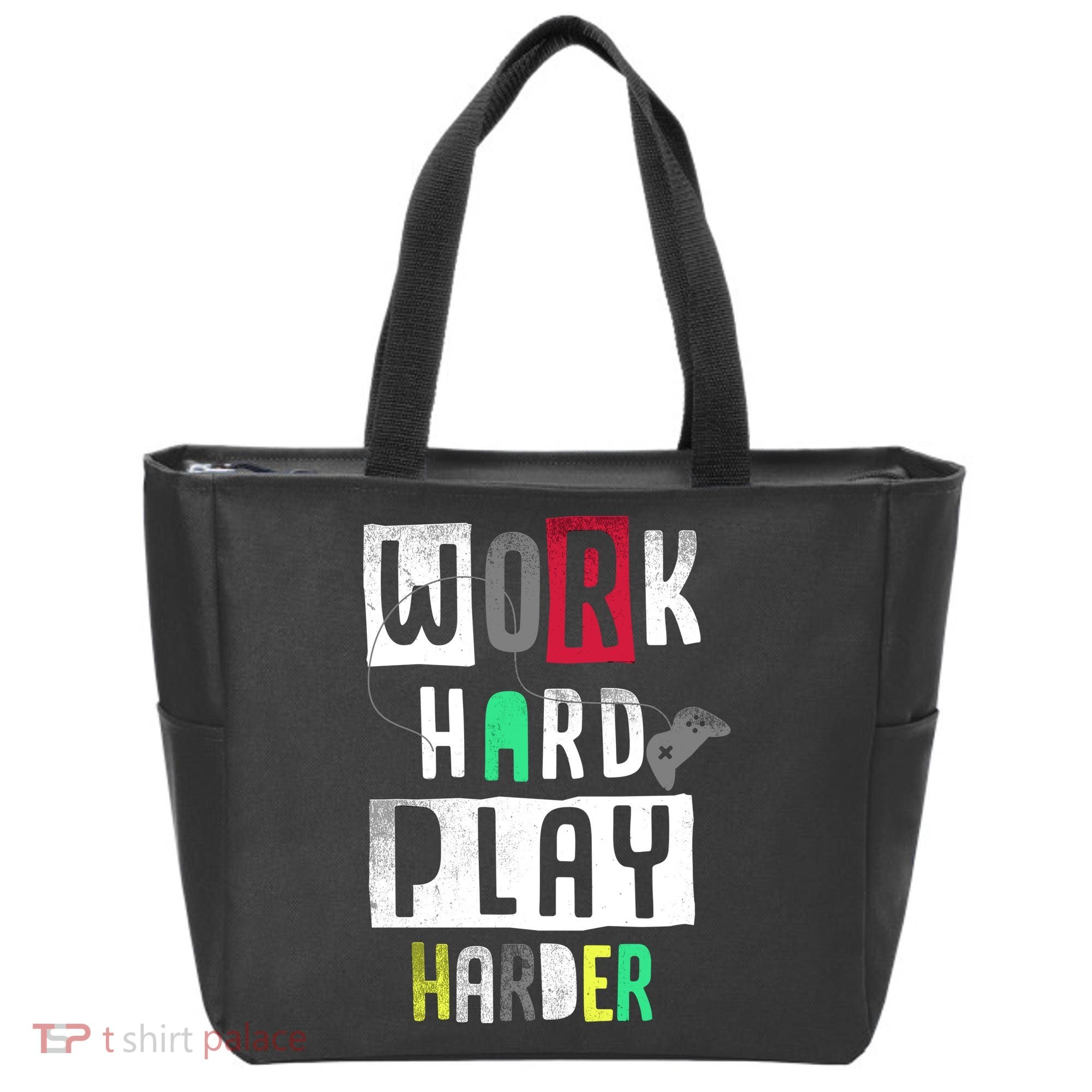 Video Games Work Hard Play Harder Gamer Tote Bag