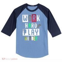 Video Games Work Hard Play Harder Gamer Raglan Baseball Sleeve Shirt thumb 0