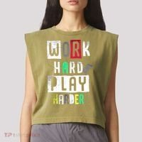 Video Games Work Hard Play Harder Gamer Garment-Dyed Women's Muscle Tee thumb 2