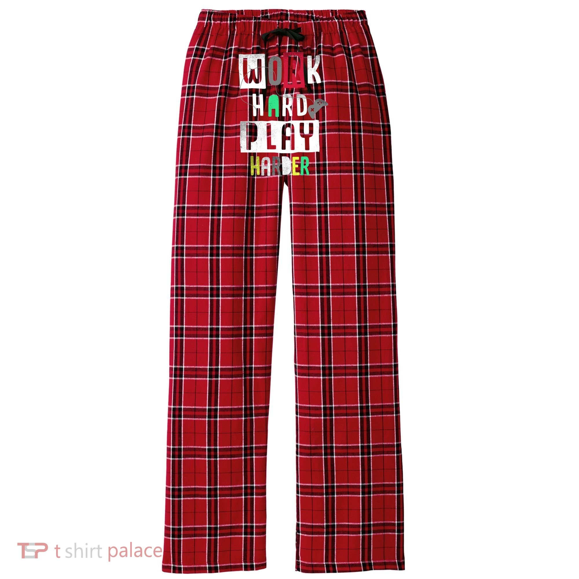 Video Games Work Hard Play Harder Gamer Women's Flannel Plaid Pajama Pants