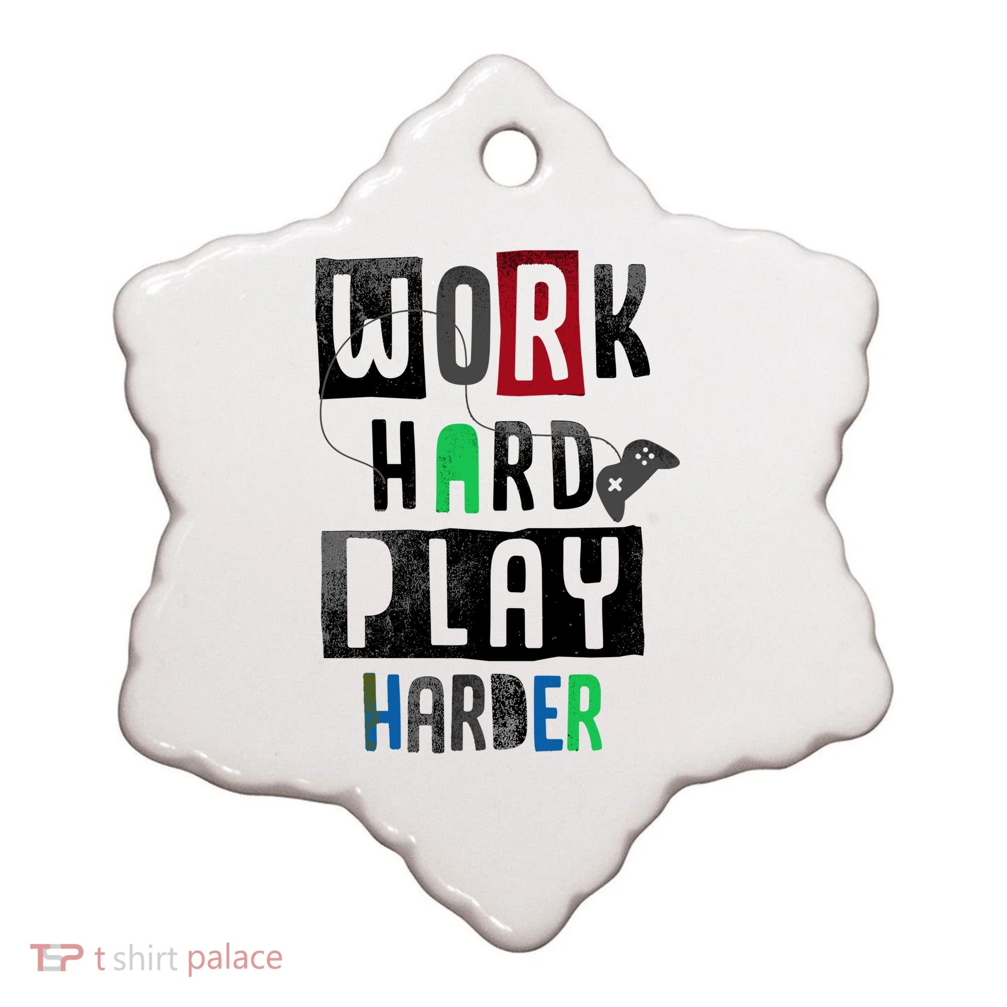 Video Games Work Hard Play Harder Gamer Ceramic Ornament