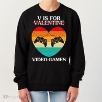 V Is For Valentine Video Games Retro Sunset Heart Women's Sweatshirt thumb 0