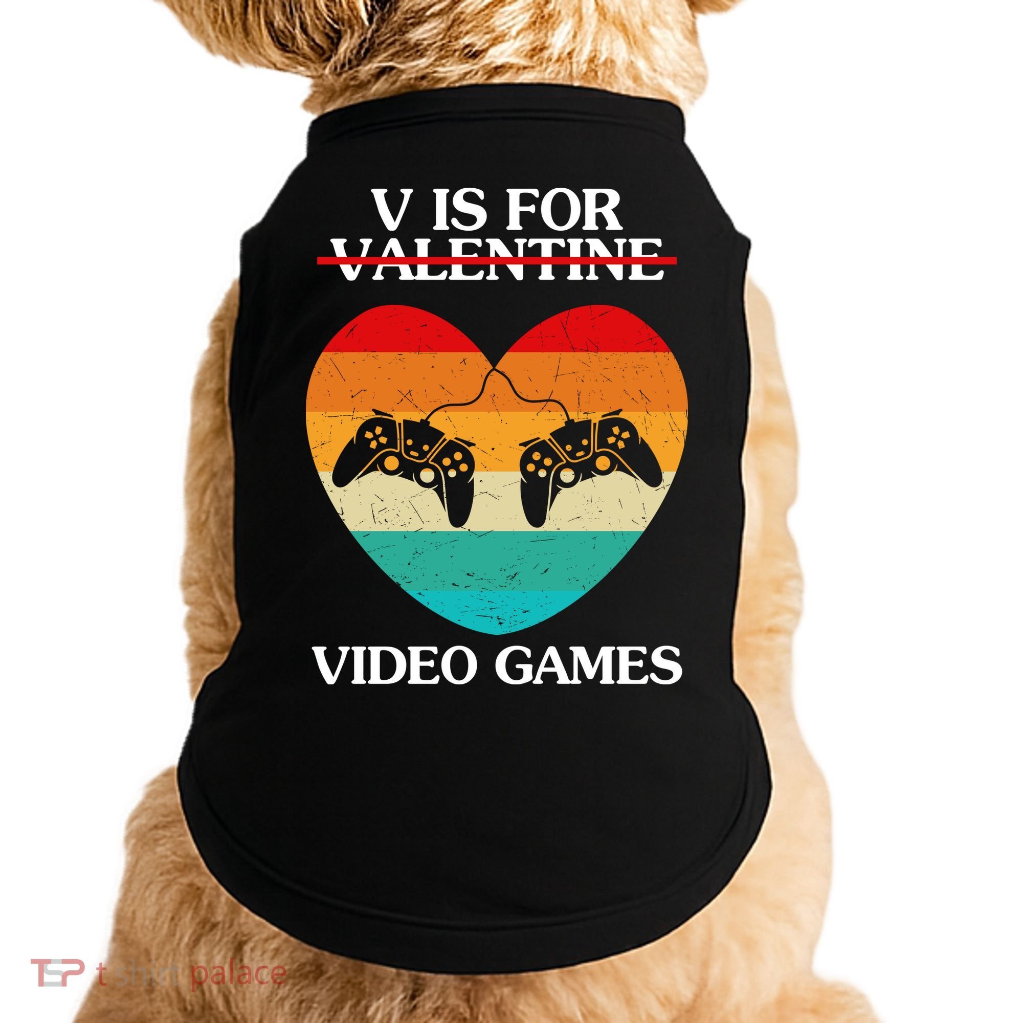 V Is For Valentine Video Games Retro Sunset Heart Doggie Tank