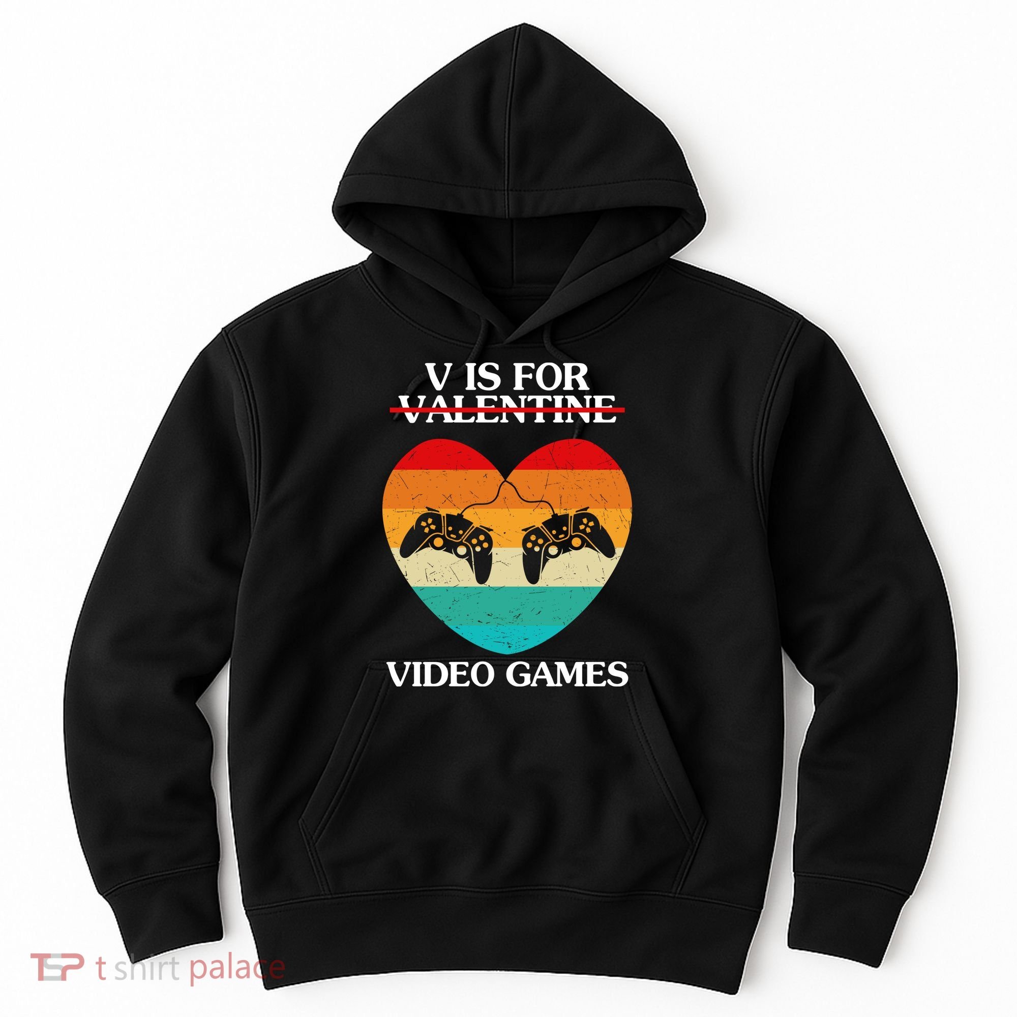 V Is For Valentine Video Games Retro Sunset Heart Hoodie