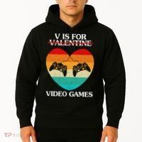 V Is For Valentine Video Games Retro Sunset Heart Hoodie thumb 2