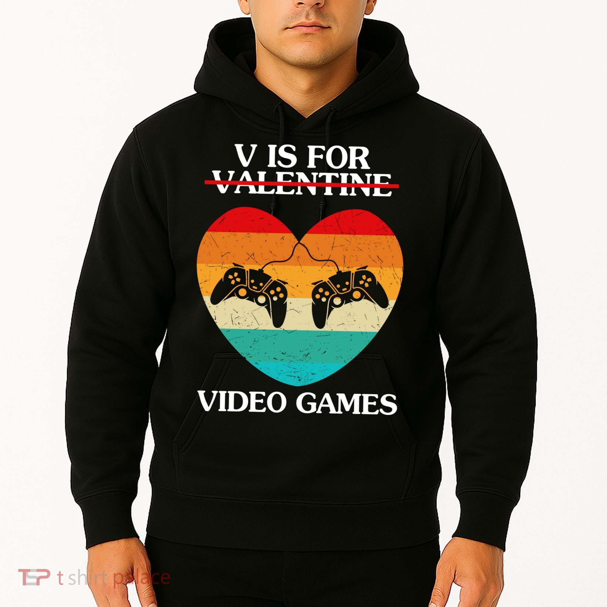 V Is For Valentine Video Games Retro Sunset Heart Hoodie