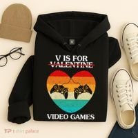 V Is For Valentine Video Games Retro Sunset Heart Hoodie thumb 4