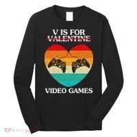 V Is For Valentine Video Games Retro Sunset Heart Long Sleeve Shirt thumb 0