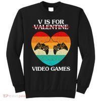 V Is For Valentine Video Games Retro Sunset Heart Sweatshirt thumb 0