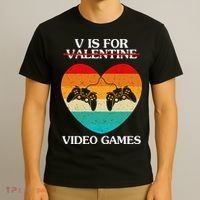 V Is For Valentine Video Games Retro Sunset Heart T-Shirt thumb 3