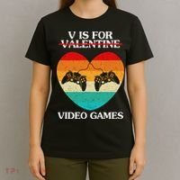 V Is For Valentine Video Games Retro Sunset Heart T-Shirt thumb 4