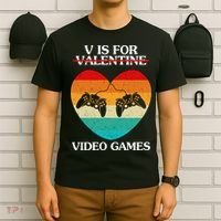 V Is For Valentine Video Games Retro Sunset Heart T-Shirt thumb 6