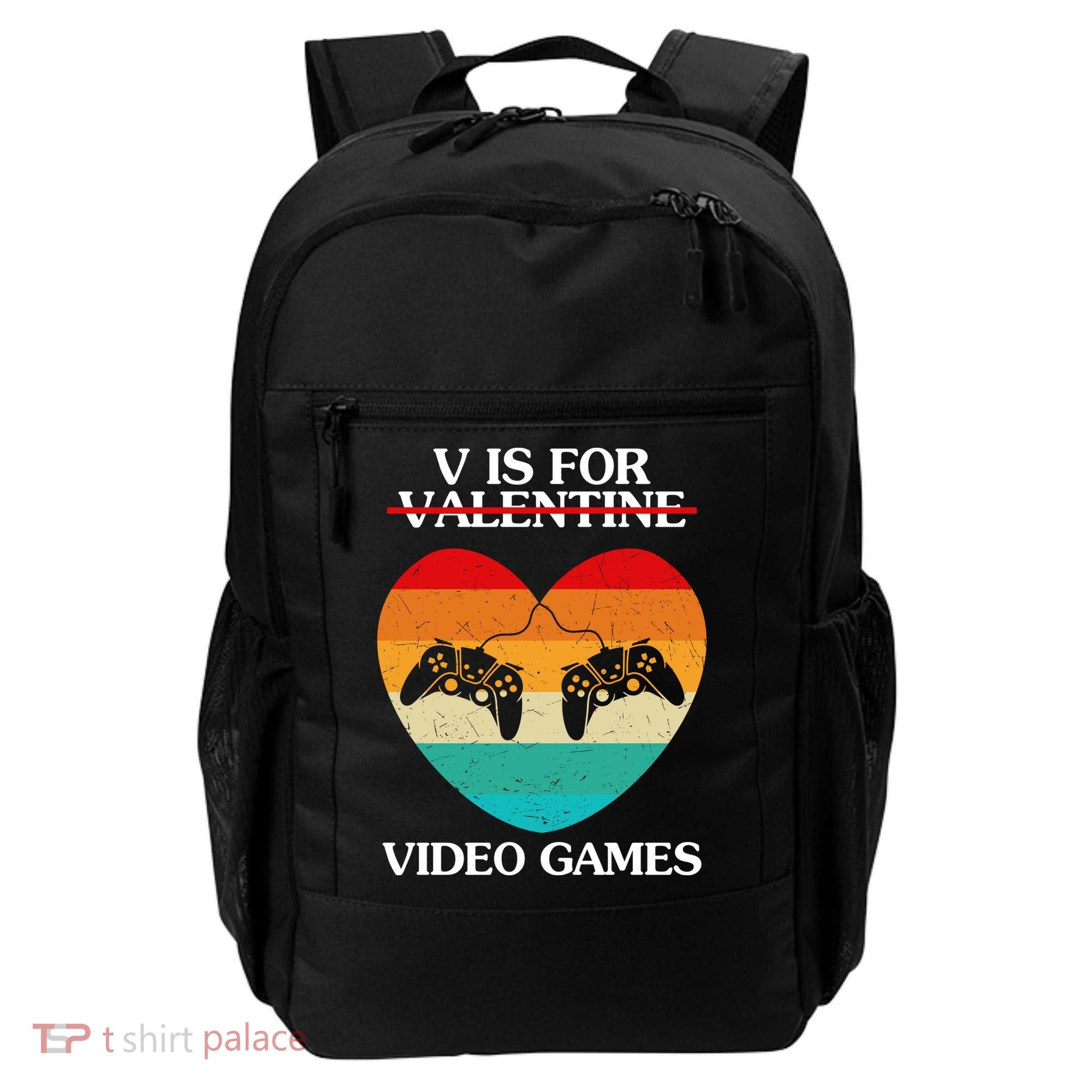 V Is For Valentine Video Games Retro Sunset Heart Backpack