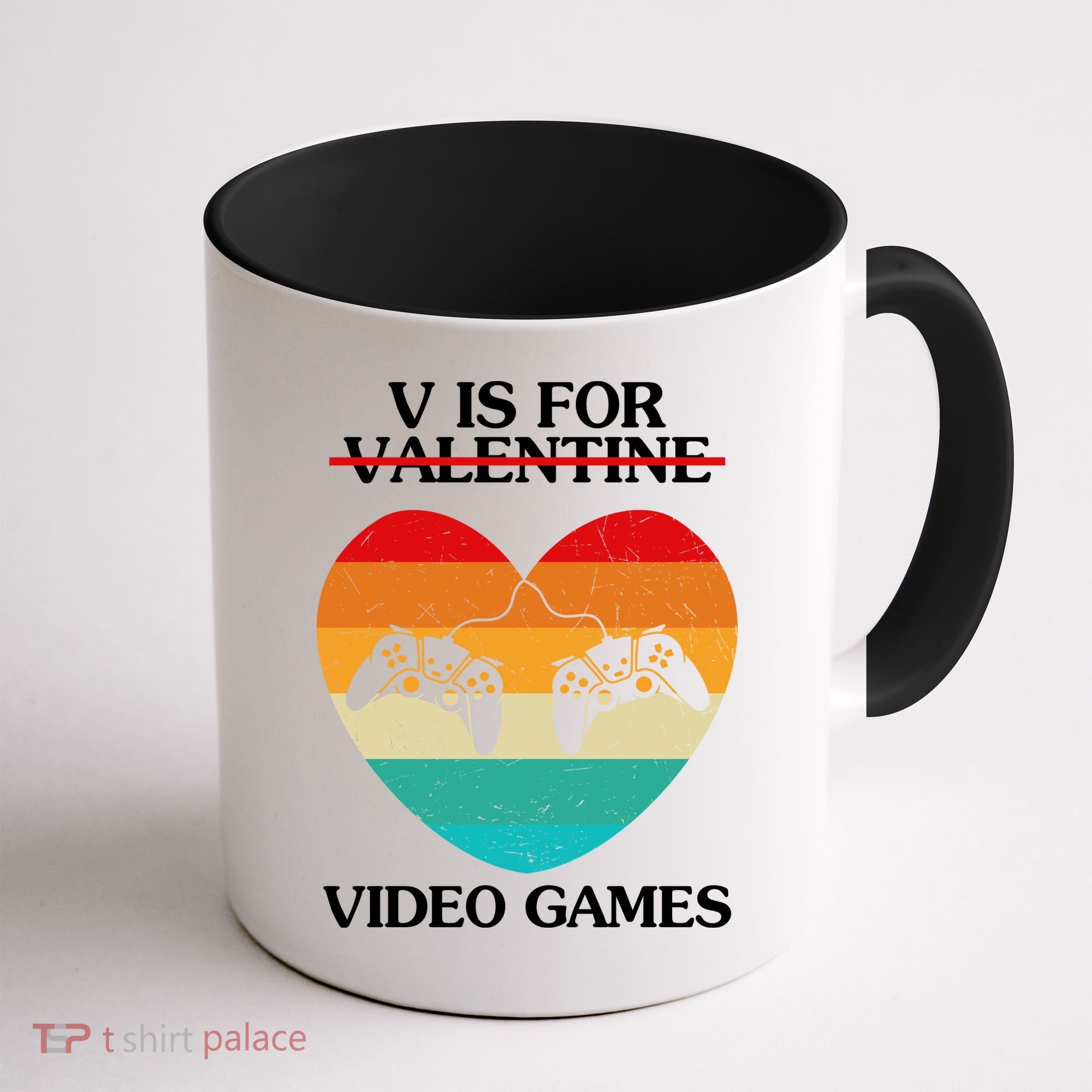 V Is For Valentine Video Games Retro Sunset Heart Coffee Mug